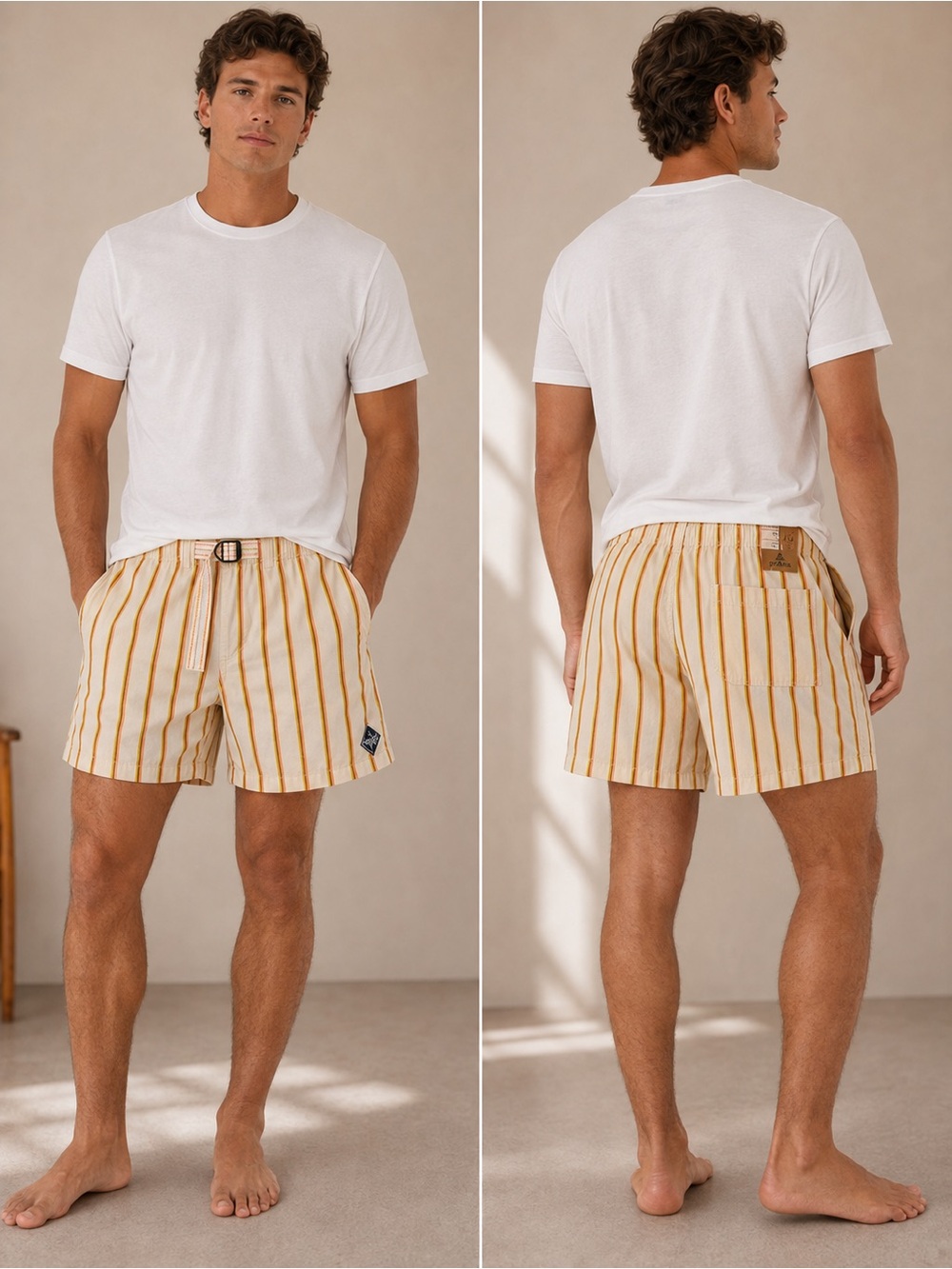 Prana Men's Yellow & White Striped Shorts